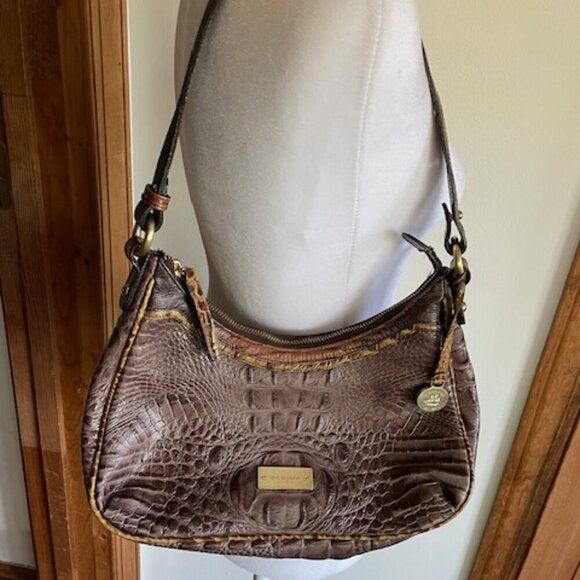 BRAHMIN Lacy Tri Color Grey Croc Embossed Leather Hobo Shoulder Bag - Picture 1 of 17